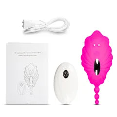 10 Speeds Magenta Color Remote Control Silicone Wearable Panty Vibrator with Beads