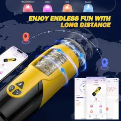 7-Speed Black & Yellow App-Controlled Rechargeable Masturbator with Vibrating, Thrusting & Rotating Functions