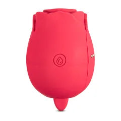 Customizable 7-Function Red Color Silicone Clitoral Rose Sucking Vibrator with Vibrating Tongue
