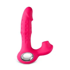 Red Color 12-Speed Silicone Vibrator with Sucking, Finger-Like, and Beaded Up-and-Down Motion Functions