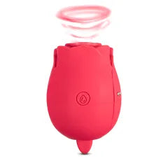 Customizable 7-Function Red Color Silicone Clitoral Rose Sucking Vibrator with Vibrating Tongue
