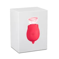 Customizable 7-Function Red Color Silicone Clitoral Rose Sucking Vibrator with Vibrating Tongue