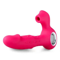 Red Color 12-Speed Silicone Vibrator with Sucking, Finger-Like, and Beaded Up-and-Down Motion Functions