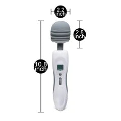 9-Speed White & Grey Vibrating Wand, Waterproof, USB Rechargeable, 10.8" Length, 2.8" Insertable