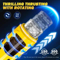 7-Speed Black & Yellow App-Controlled Rechargeable Masturbator with Vibrating, Thrusting & Rotating Functions