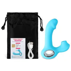 Cyan Color 12-Speed Rechargeable Silicone Vibrator with Sucking Function