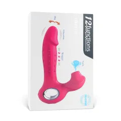 Red Color 12-Speed Silicone Vibrator with Sucking, Finger-Like, and Beaded Up-and-Down Motion Functions