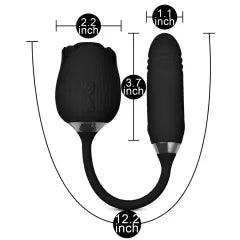 10-Speed Black Color Silicone Clitoral Sucking Rose with Thrusting Vibrator