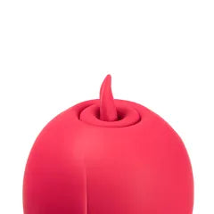 Customizable 7-Function Red Color Silicone Clitoral Rose Sucking Vibrator with Vibrating Tongue