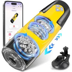 7-Speed Black & Yellow App-Controlled Rechargeable Masturbator with Vibrating, Thrusting & Rotating Functions