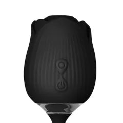 10-Speed Black Color Silicone Clitoral Sucking Rose with Thrusting Vibrator