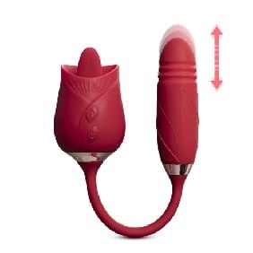 10-Speed Red Color Silicone Clitoral Rose Sex Toy with Thrusting Vibrator