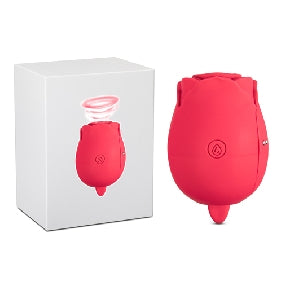 7-Function Red Color Silicone Clitoral Rose Sucking Vibrator with Vibrating Tongue