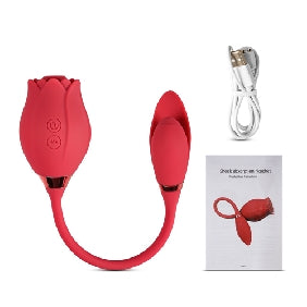 10-Speed Red Color Silicone Rose Sucking Vibrator with Vibrating Egg