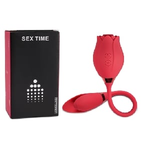 10-Speed Red Color Silicone Rose Sucking Vibrator with Vibrating Egg