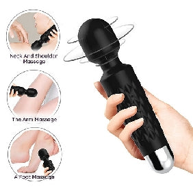 Black Color 9 Speeds Rechargeable Silicone Wand Massager