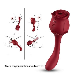 10 Speeds Red Color Silicone Clitoral Sucking Rose with G-Spot Vibrator