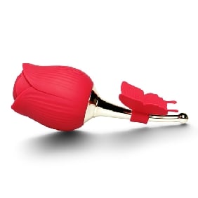 10-Speed Red Color Silicone Clitora Rose Vibrator with Butterfly