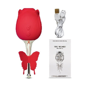 10-Speed Red Color Silicone Clitora Rose Vibrator with Butterfly