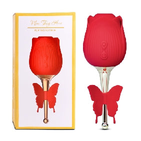 10-Speed Red Color Silicone Clitora Rose Vibrator with Butterfly