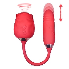 10-Speed Red Color Silicone Clitoral Sucking Rose with Thrusting Vibrator