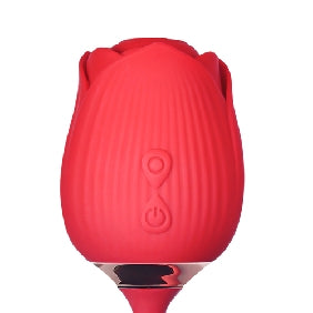 10-Speed Red Color Silicone Clitoral Sucking Rose with Thrusting Vibrator