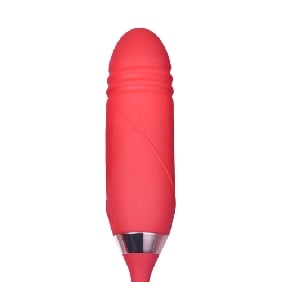 10-Speed Red Color Silicone Clitoral Sucking Rose with Thrusting Vibrator