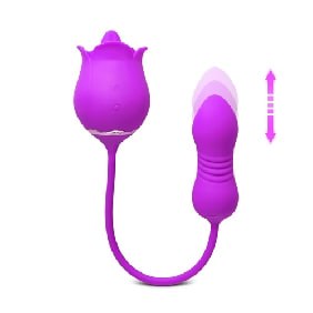 9-Speed Purple Color Silicone Rose Sex Toy with Vibrating Tongue and Thrusting Egg