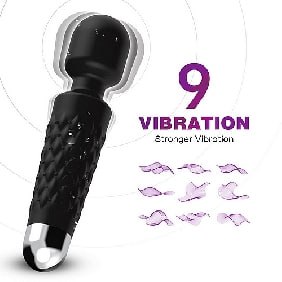 Black Color 9 Speeds Rechargeable Silicone Wand Massager