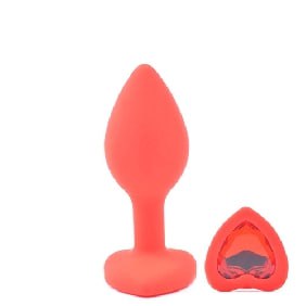 Small Size Red Color Silicone Anal Plug with Heart Shape Diamond