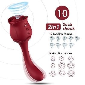 10 Speeds Red Color Silicone Clitoral Sucking Rose with G-Spot Vibrator