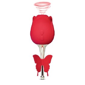 10-Speed Red Color Silicone Clitora Rose Vibrator with Butterfly